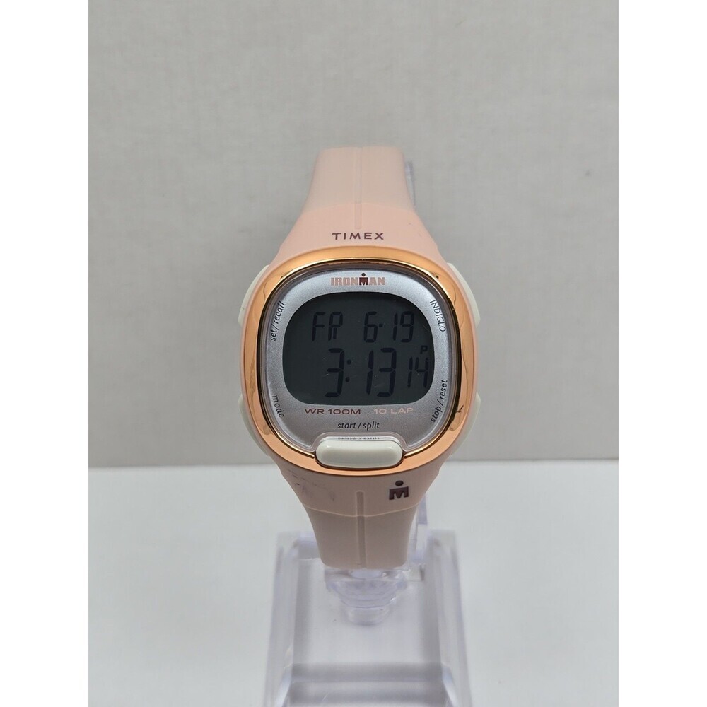 Timex Ironman Transit Womens Pink Rose Gold 10 Lap Chronograph Watch New Battery